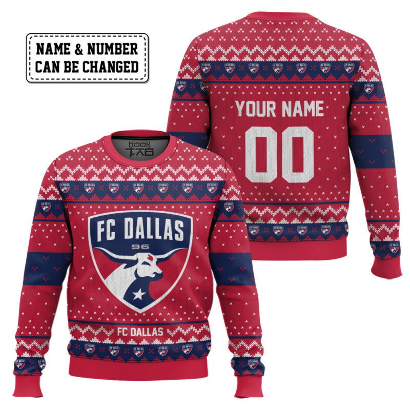Hooktab Soccer MLS FC Dallas Custom Name And Number Ugly Christmas Sweater Hooktab Soccer MLS FC Dallas Custom Name And Number Ugly Christmas Sweater
