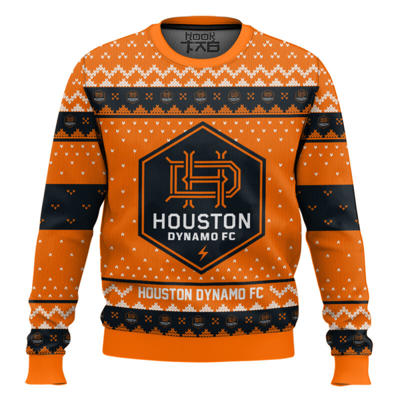 Hooktab Soccer MLS Houston Dynamo FC Custom Name And Number Ugly Christmas Sweater