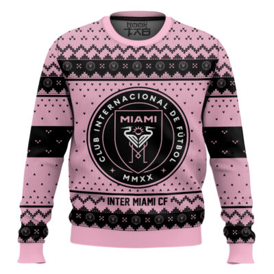 Hooktab Soccer MLS Inter Miami CF Custom Name And Number Ugly Christmas Sweater