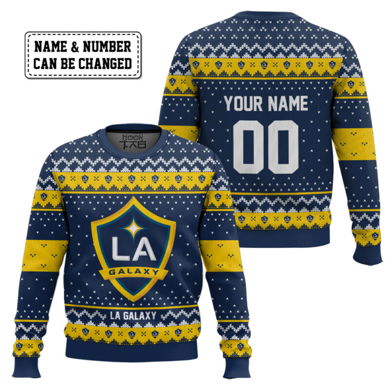 Hooktab Soccer MLS La Galaxy Custom Name And Number Ugly Christmas Sweater Hooktab Soccer MLS La Galaxy Custom Name And Number Ugly Christmas Sweater