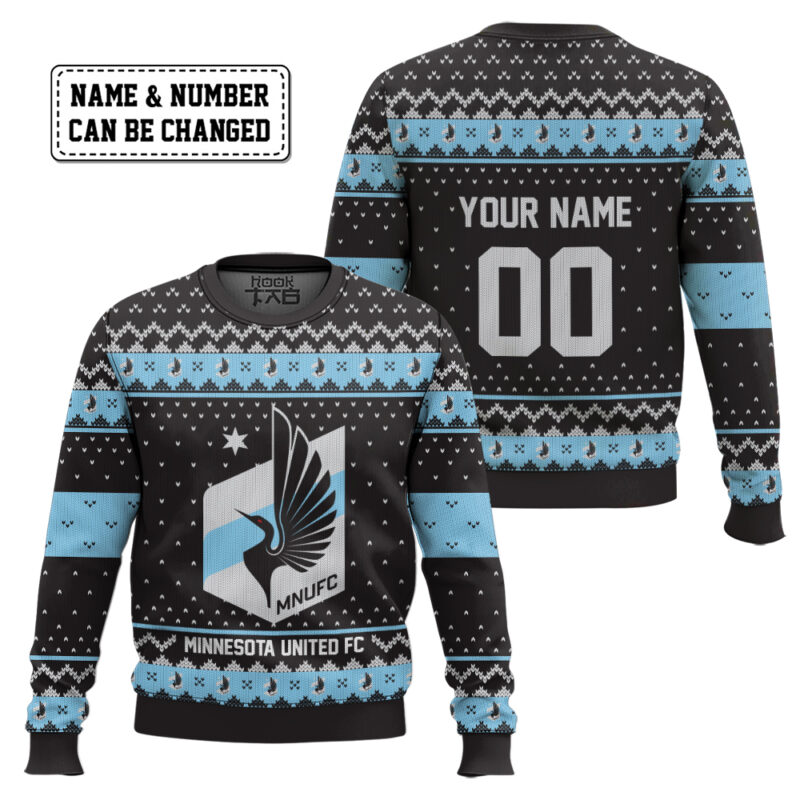 Hooktab Soccer MLS Minnesota United FC Custom Name And Number Ugly Christmas Sweater Hooktab Soccer MLS Minnesota United FC Custom Name And Number Ugly Christmas Sweater