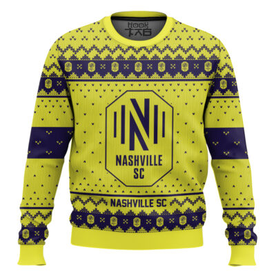 Hooktab Soccer MLS Nashville SC Custom Name And Number Ugly Christmas Sweater