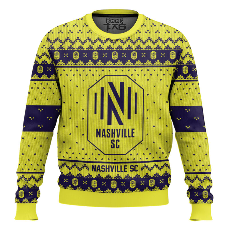 Hooktab Soccer MLS Nashville SC Custom Name And Number Ugly Christmas Sweater