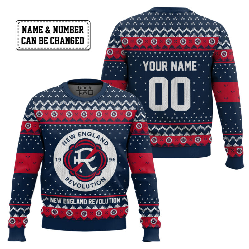 Hooktab Soccer MLS New England Revolution Custom Name And Number Ugly Christmas Sweater Hooktab Soccer MLS New England Revolution Custom Name And Number Ugly Christmas Sweater