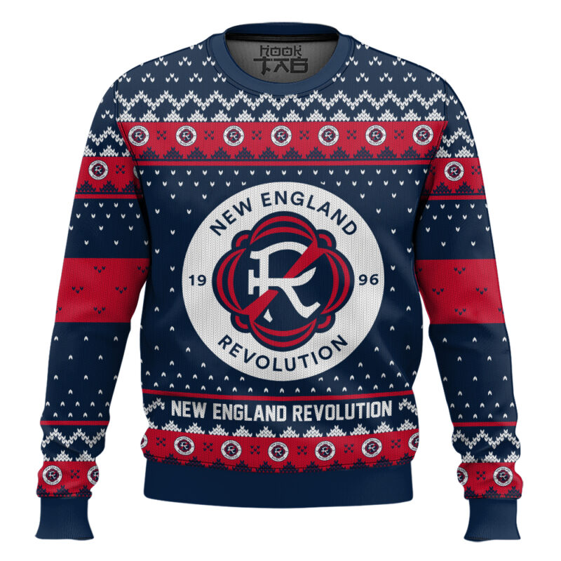 Hooktab Soccer MLS New England Revolution Custom Name And Number Ugly Christmas Sweater