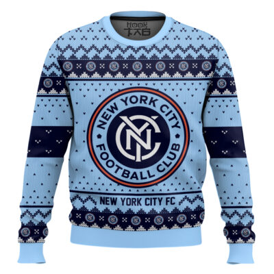 Hooktab Soccer MLS New York City FC Custom Name And Number Ugly Christmas Sweater