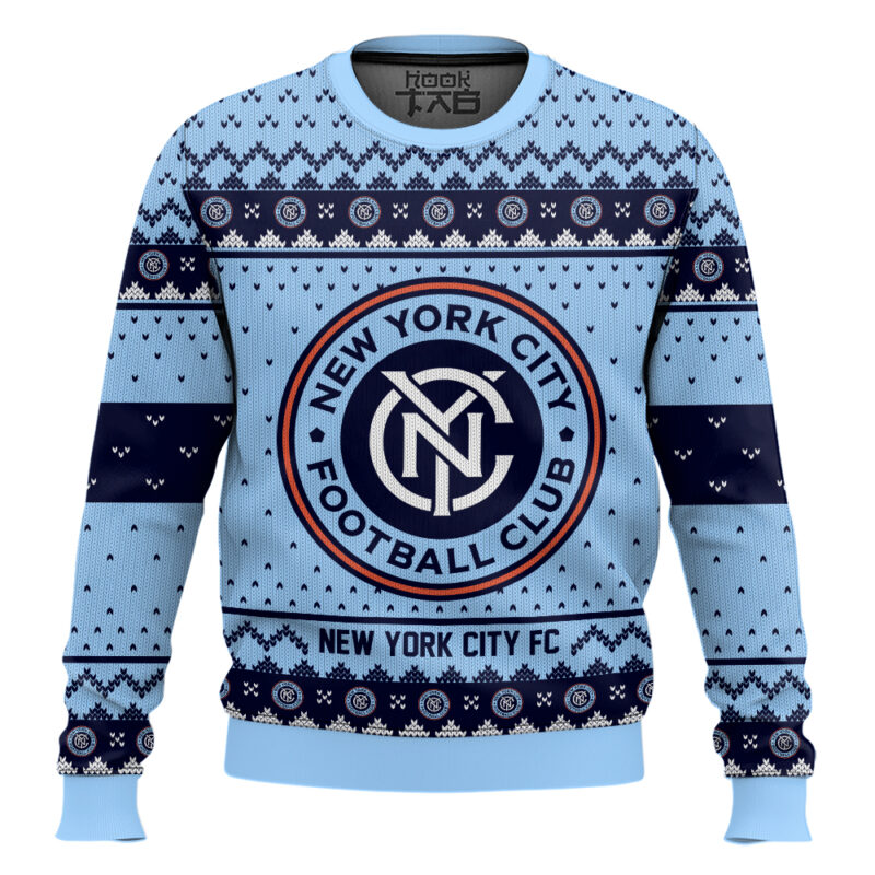 Hooktab Soccer MLS New York City FC Custom Name And Number Ugly Christmas Sweater