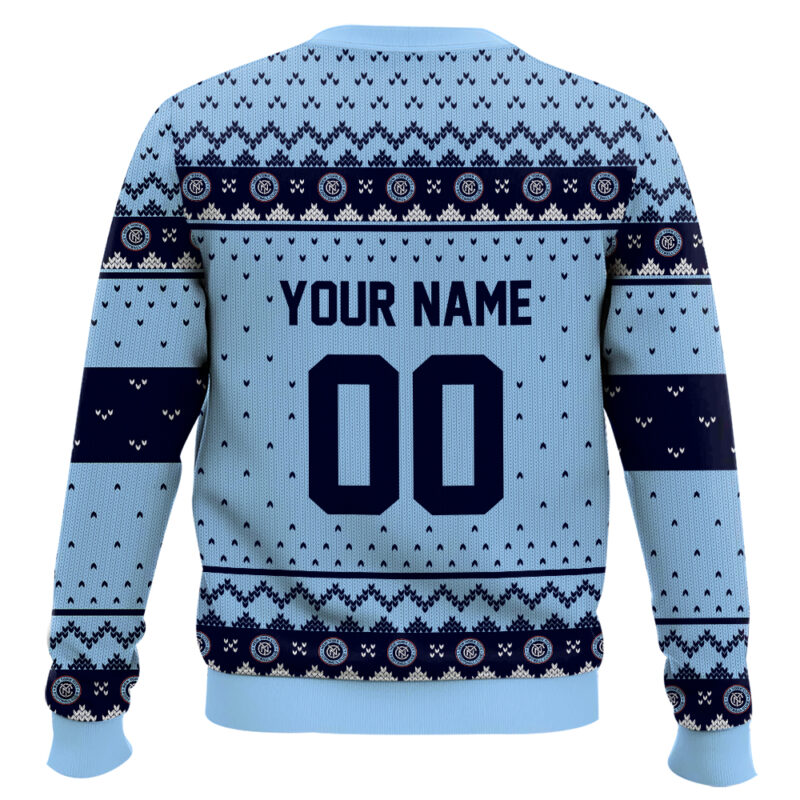 Hooktab Soccer MLS New York City FC Custom Name And Number Ugly Christmas Sweater Hooktab Soccer MLS New York City FC Custom Name And Number Ugly Christmas Sweater