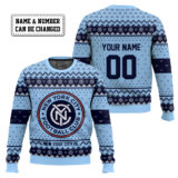 Hooktab Soccer MLS New York City FC Custom Name And Number Ugly Christmas Sweater