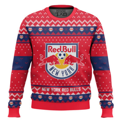 Hooktab Soccer MLS New York Red Bulls Custom Name And Number Ugly Christmas Sweater