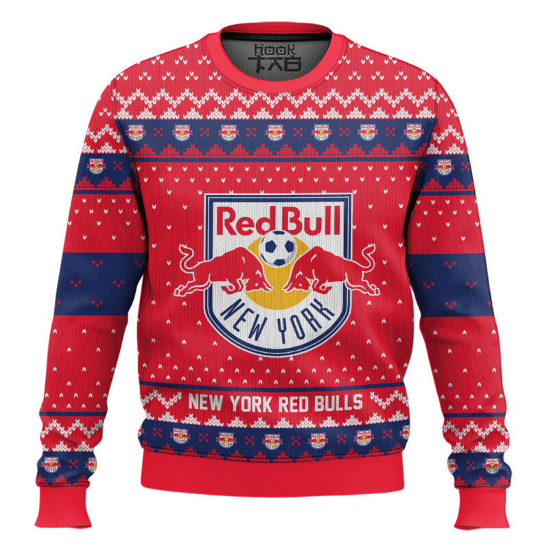 Hooktab Soccer MLS New York Red Bulls Custom Name And Number Ugly Christmas Sweater