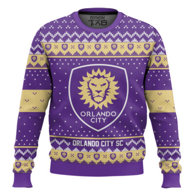Hooktab Soccer MLS Orlando City SC Custom Name And Number Ugly Christmas Sweater