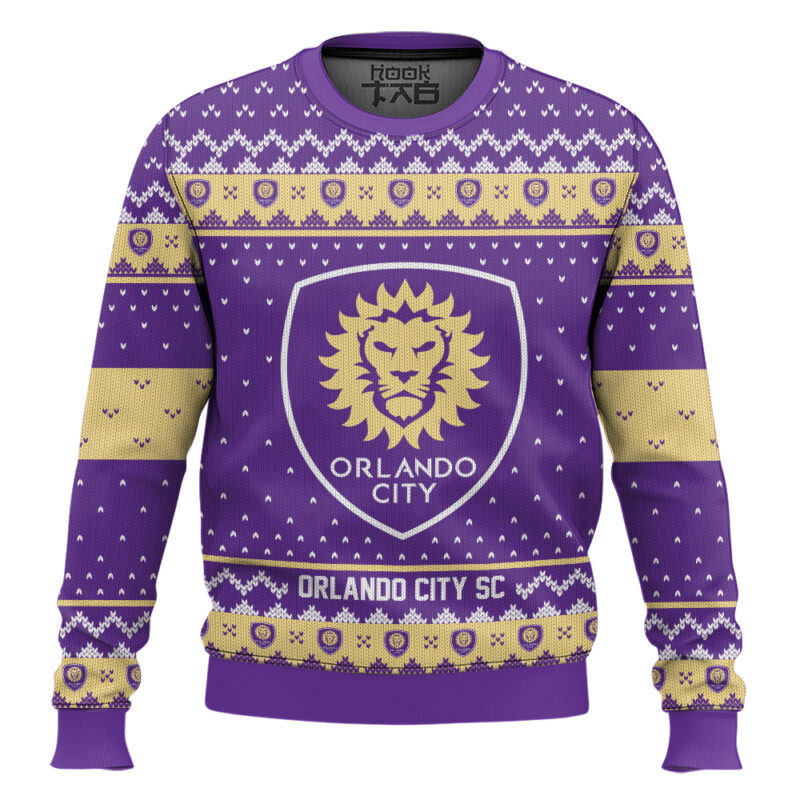 Hooktab Soccer MLS Orlando City SC Custom Name And Number Ugly Christmas Sweater