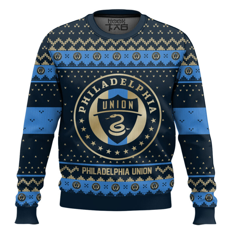 Hooktab Soccer MLS Philadelphia Union Custom Name And Number Ugly Christmas Sweater