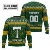 Hooktab Soccer MLS Portland Timbers Custom Name And Number Ugly Christmas Sweater