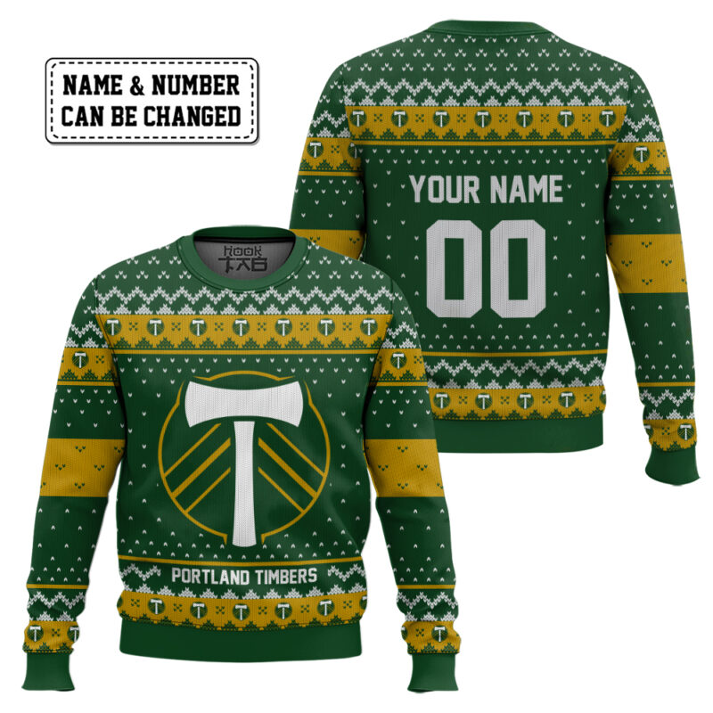 Hooktab Soccer MLS Portland Timbers Custom Name And Number Ugly Christmas Sweater Hooktab Soccer MLS Portland Timbers Custom Name And Number Ugly Christmas Sweater