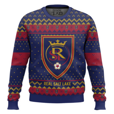 Hooktab Soccer MLS Real Salt Lake Custom Name And Number Ugly Christmas Sweater