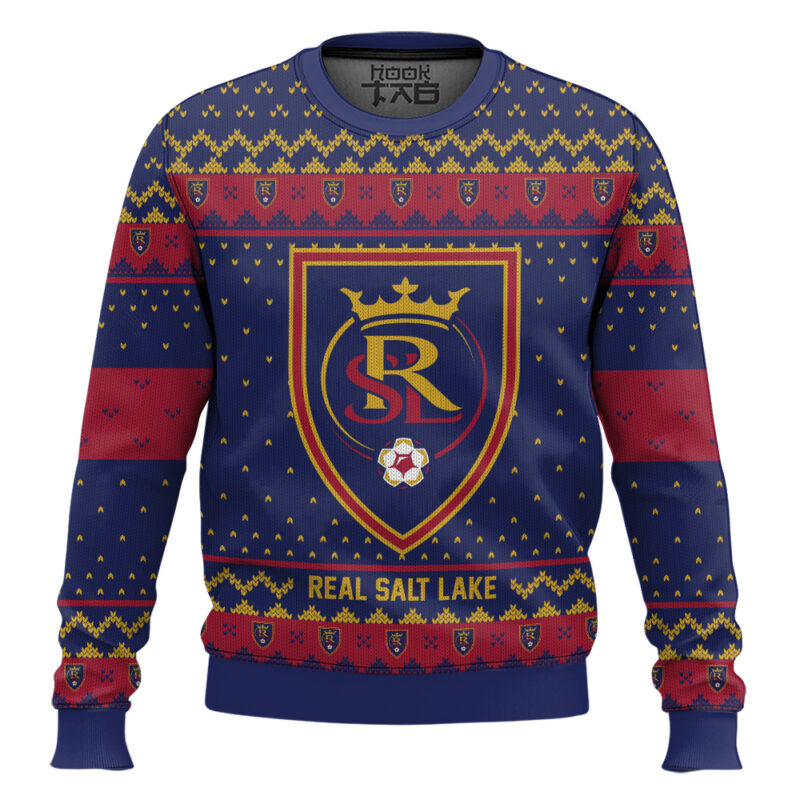 Hooktab Soccer MLS Real Salt Lake Custom Name And Number Ugly Christmas Sweater