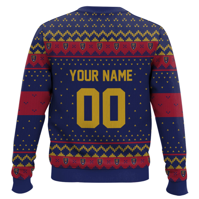 Hooktab Soccer MLS Real Salt Lake Custom Name And Number Ugly Christmas Sweater Hooktab Soccer MLS Real Salt Lake Custom Name And Number Ugly Christmas Sweater