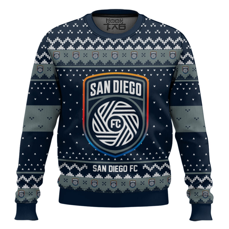 Hooktab Soccer MLS San Diego FC Custom Name And Number Ugly Christmas Sweater