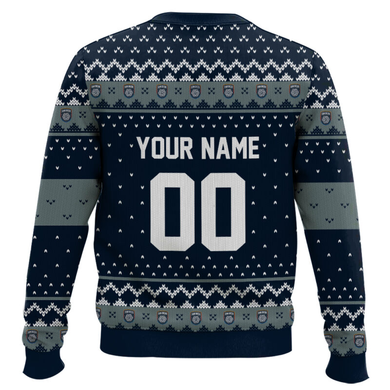 Hooktab Soccer MLS San Diego FC Custom Name And Number Ugly Christmas Sweater Hooktab Soccer MLS San Diego FC Custom Name And Number Ugly Christmas Sweater