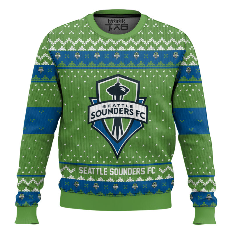 Hooktab Soccer MLS Seattle Sounders FC Custom Name And Number Ugly Christmas Sweater