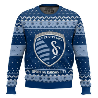 Hooktab Soccer MLS Sporting Kansas City Custom Name And Number Ugly Christmas Sweater