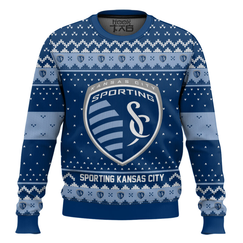 Hooktab Soccer MLS Sporting Kansas City Custom Name And Number Ugly Christmas Sweater