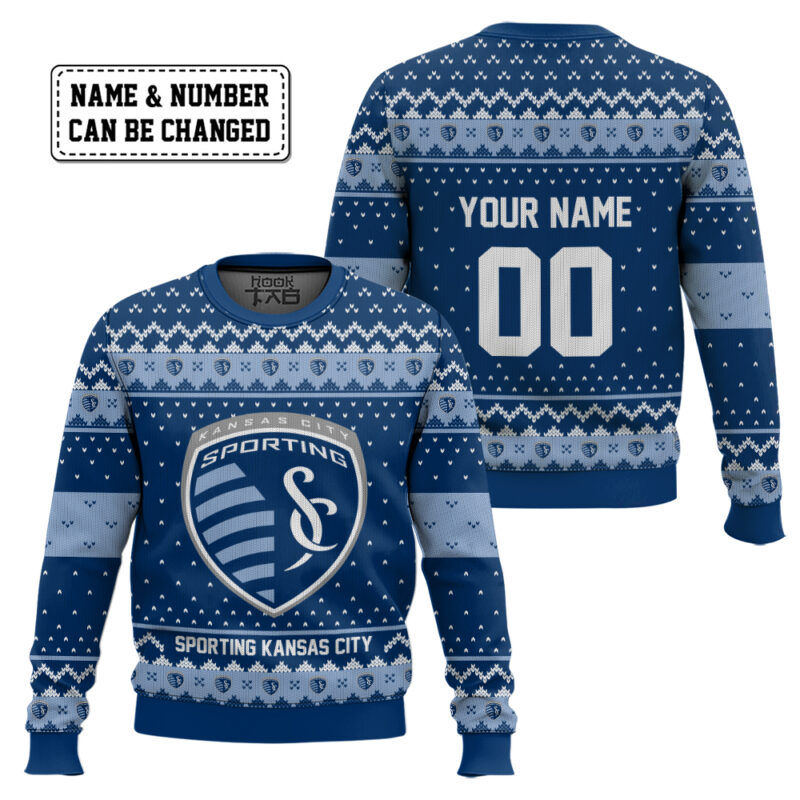 Hooktab Soccer MLS Sporting Kansas City Custom Name And Number Ugly Christmas Sweater Hooktab Soccer MLS Sporting Kansas City Custom Name And Number Ugly Christmas Sweater