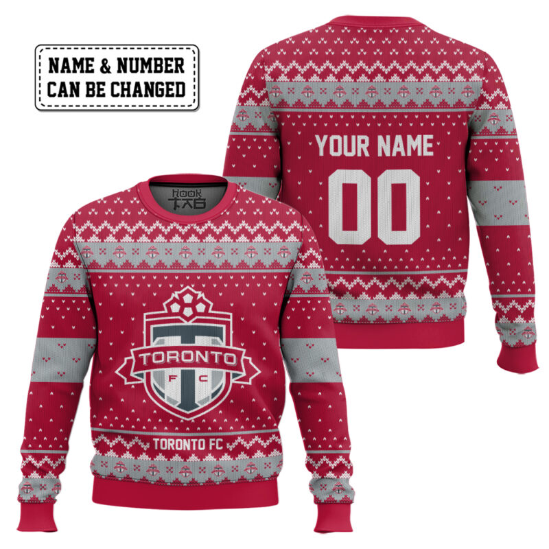 Hooktab Soccer MLS Toronto FC Custom Name And Number Ugly Christmas Sweater Hooktab Soccer MLS Toronto FC Custom Name And Number Ugly Christmas Sweater