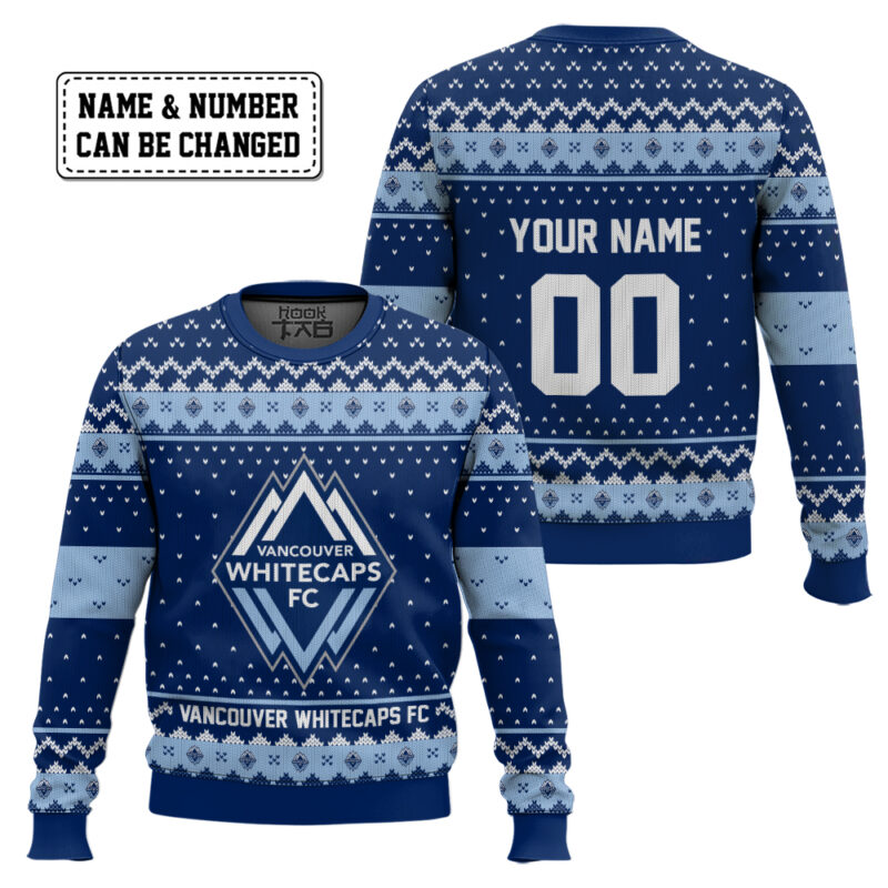Hooktab Soccer MLS Vancouver Whitecaps FC Custom Name And Number Ugly Christmas Sweater Hooktab Soccer MLS Vancouver Whitecaps FC Custom Name And Number Ugly Christmas Sweater