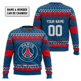Hooktab Soccer Paris Saint-germain FC Custom Name And Number Ugly Christmas Sweater