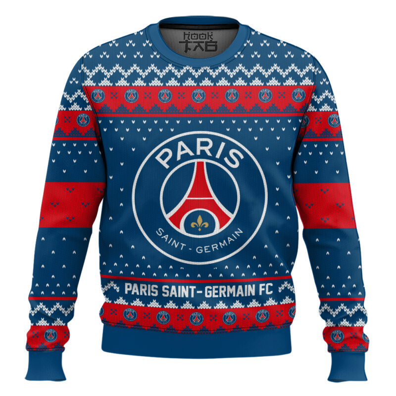 Hooktab Soccer Paris Saint-germain FC Custom Name And Number Ugly Christmas Sweater