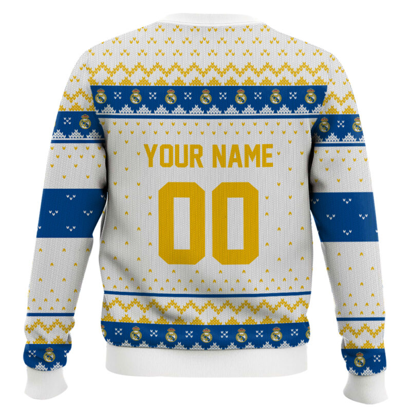 Hooktab Soccer Real Madrid CF Custom Name And Number Ugly Christmas Sweater Hooktab Soccer Real Madrid CF Custom Name And Number Ugly Christmas Sweater