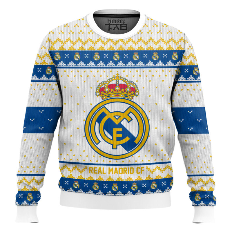 Hooktab Soccer Real Madrid CF Custom Name And Number Ugly Christmas Sweater