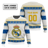 Hooktab Soccer Real Madrid CF Custom Name And Number Ugly Christmas Sweater