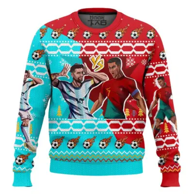 Hooktab Soccer Ronaldo VS Messi Ugly Christmas Sweater