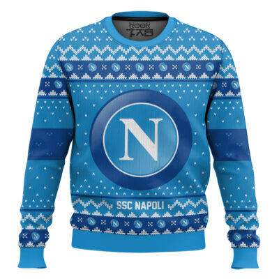 Hooktab Soccer SSC Napoli Custom Name And Number Ugly Christmas Sweater