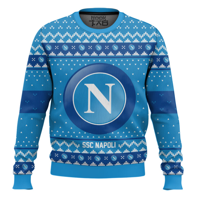Hooktab Soccer SSC Napoli Custom Name And Number Ugly Christmas Sweater