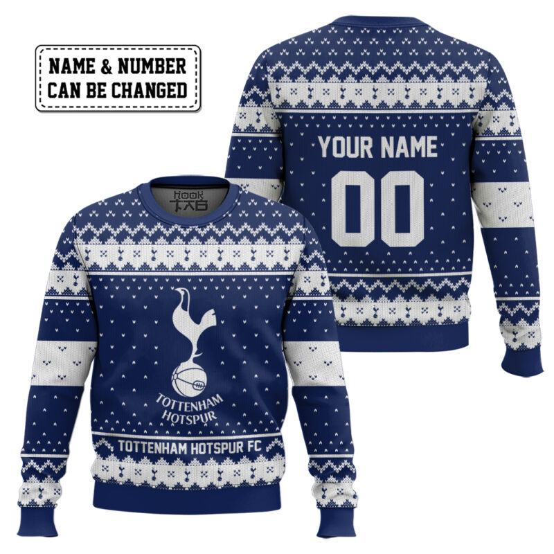 Hooktab Soccer Tottenham Hotspur FC Custom Name And Number Ugly Christmas Sweater Hooktab Soccer Tottenham Hotspur FC Custom Name And Number Ugly Christmas Sweater