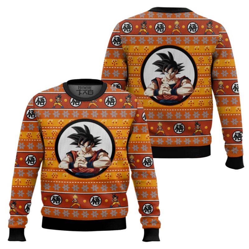 Hooktab Son Goku Dragon Ball Z Ugly Christmas Sweater Hooktab Son Goku Dragon Ball Z Ugly Christmas Sweater