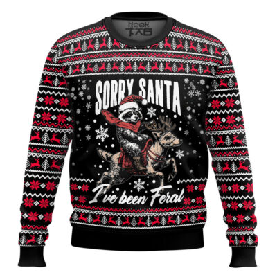 Hooktab Sorry Santa I've Been Feral Ugly Christmas Sweater
