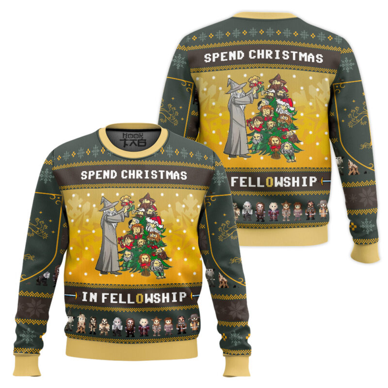 Hooktab Spend Christmas In Fellowship The Lord Of The Rings Ugly Christmas Sweater Hooktab Spend Christmas In Fellowship The Lord Of The Rings Ugly Christmas Sweater