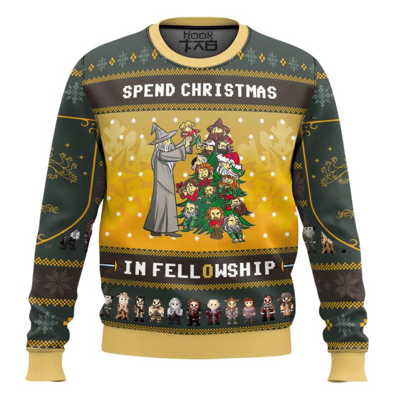Hooktab Spend Christmas In Fellowship The Lord Of The Rings Ugly Christmas Sweater