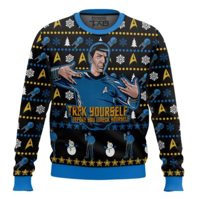 Hooktab Spock Trek Yourself Before You Wreck Yourself Sar Trek Ugly Christmas Sweater