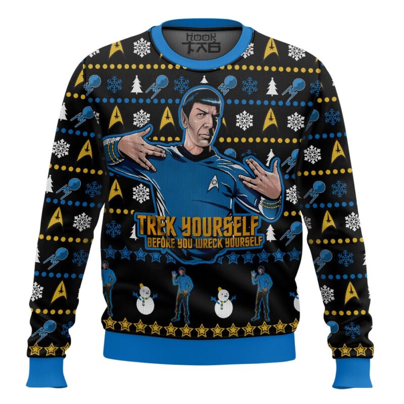 Hooktab Spock Trek Yourself Before You Wreck Yourself Sar Trek Ugly Christmas Sweater