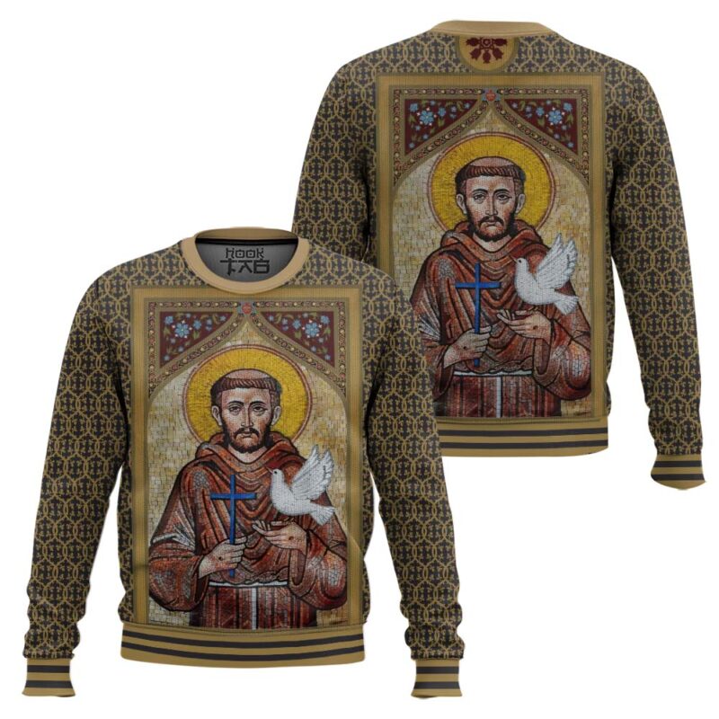 Hooktab St Francis Of Assisi Ugly Christmas Sweater Hooktab St Francis Of Assisi Ugly Christmas Sweater