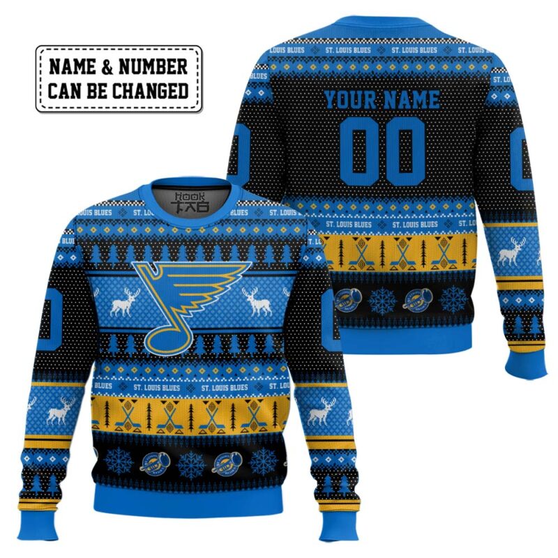 Hooktab St. Louis Blues - Custom Name And Number Ugly Sweater Hooktab St. Louis Blues - Custom Name And Number Ugly Sweater