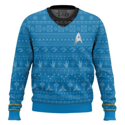 Hooktab Star Trek 1966 - Blue Ugly Christmas Sweater