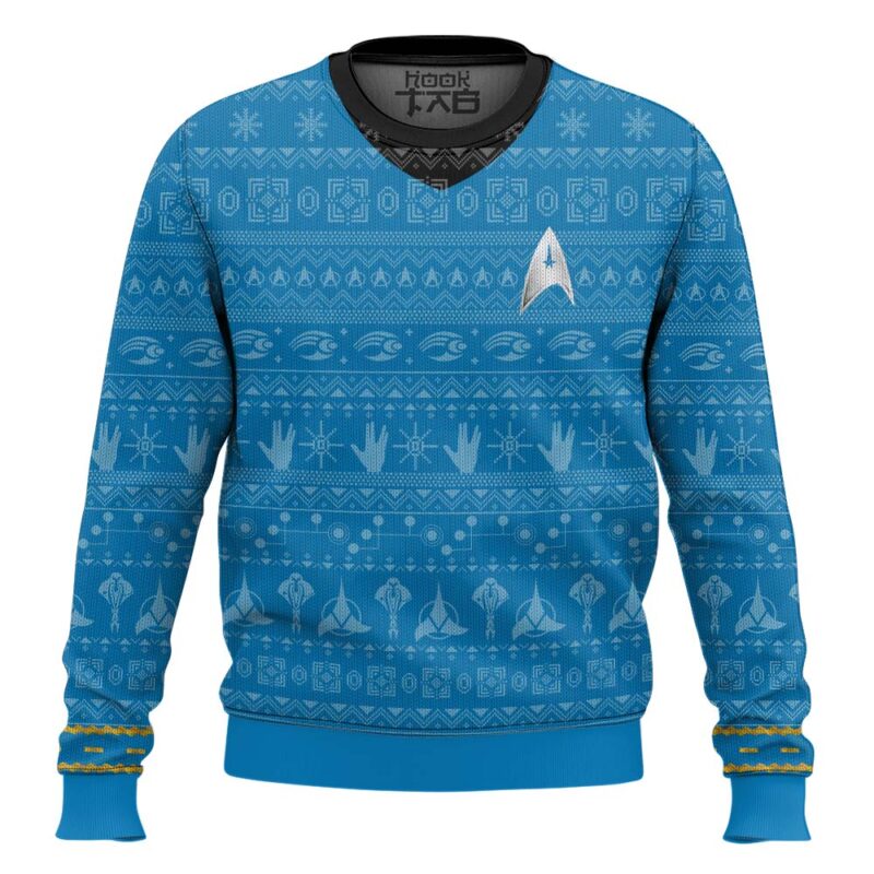 Hooktab Star Trek 1966 - Blue Ugly Christmas Sweater